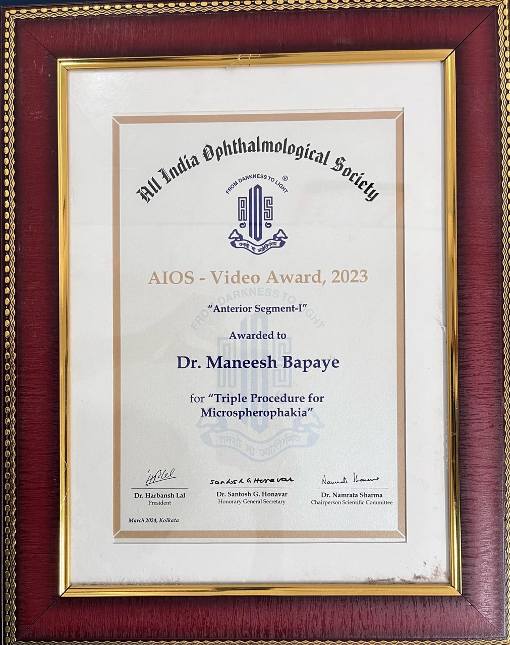 NEWS, CERTIFICATES & AWARDS — Bapaye Eye Hospital, Nashik