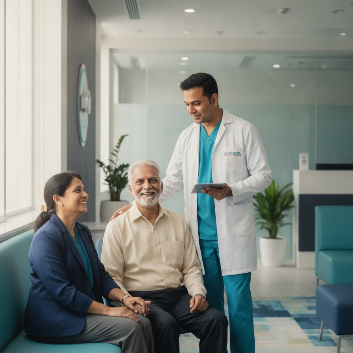Bapaye Eye Hospital medical and insurance team reassuring a patient and family in Nashik