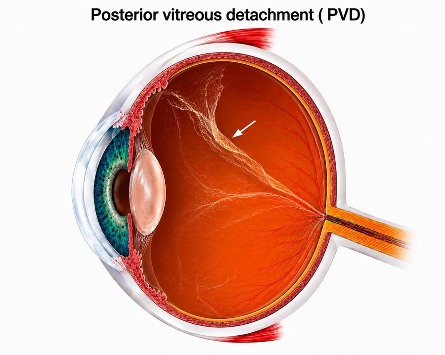 Posterior vitreous detachment — the vitreous jelly pulling away from the retina